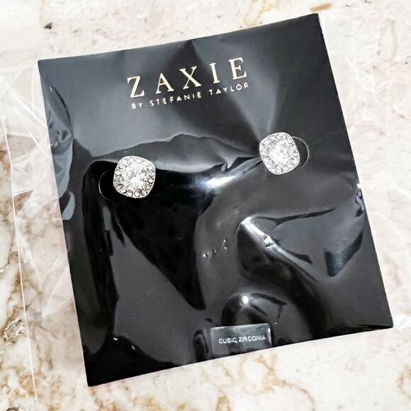 Zaxie by Stefanie Taylor Cushion Cut CZ Halo Studs - Picture 2 of 5